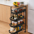 5 Tier Slim Rolling Storage Cart with Pull-Out Drawers, Black | Narrow Utility Organizer Cart, Wooden Top, Wheels, For Small Spaces, Kitchen, Bathroom, Laundry Room by Unknown
