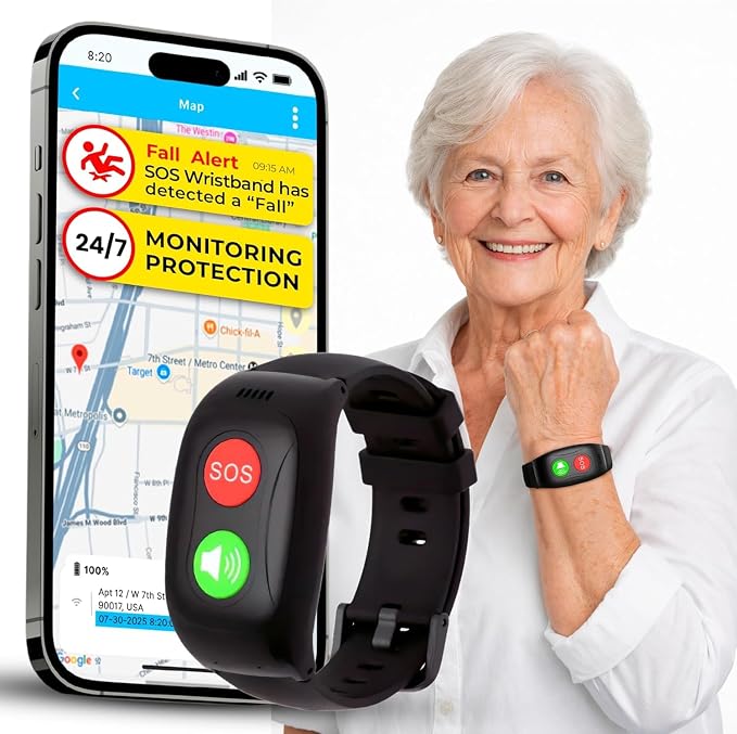SOS Wristband for Seniors with Fall Detection — Alerts Go Direct to Family, No Call Center | One-Button Simplicity, GPS Tracking, Geofencing, 2-Way Calling, Waterproof Medical Alert by SecuLife%C2%AE