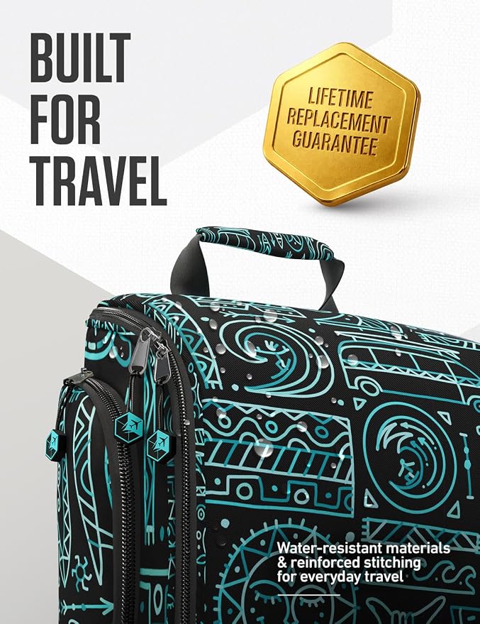 VENTURE 4TH Hanging Travel Toiletry Bag, 17 Compartments - Surfing Vibes | Hangs on rails, hooks or doors; stands upright too. Removable TSA pouch. Water-resistant 900D Nylon, reinforced stitching. - Image 7