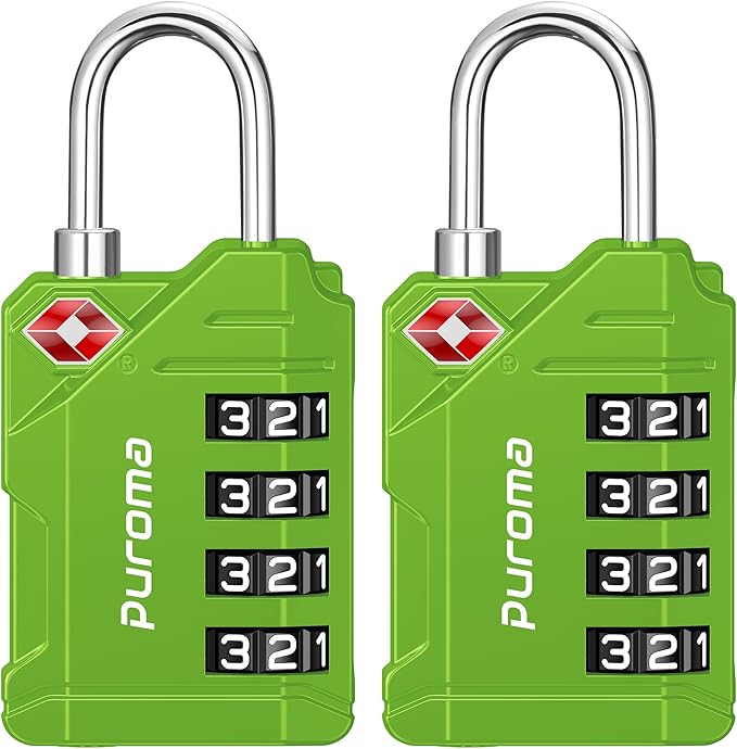 Puroma TSA Approved Luggage Locks, 2 Pack 4 Digit Resettable Travel Combination Code Lock with Zinc Alloy Body for Suitcase, Backpack, Laptop Bag, Gym Locker, Toolbox (Green) by Puroma