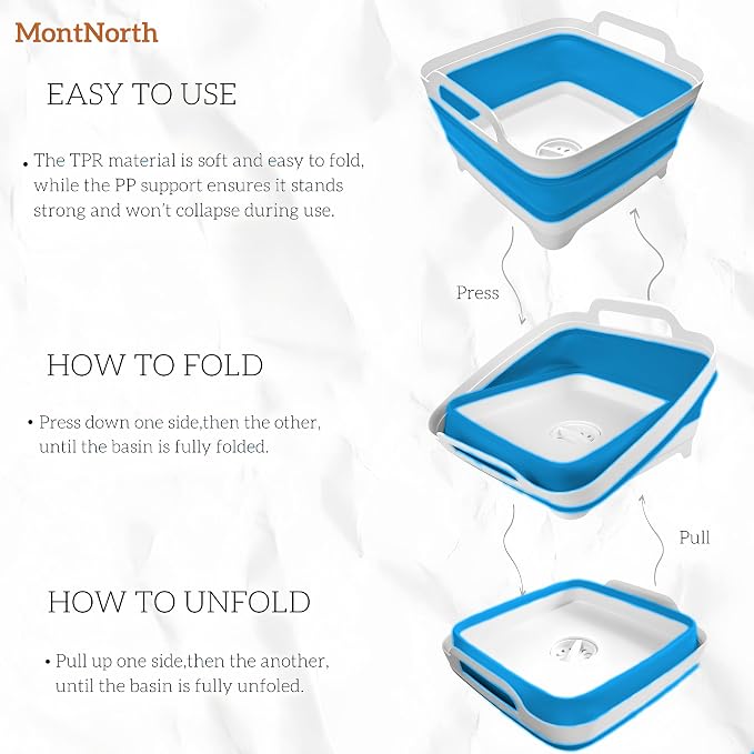 Collapsible Wash Basin 9L, Foldable Dish Tub with Drain Plug, Portable Collapsible Dish Basin, Camping Sink for Washing Dishes, Laundry & Kitchen Use (Blue) - Image 3
