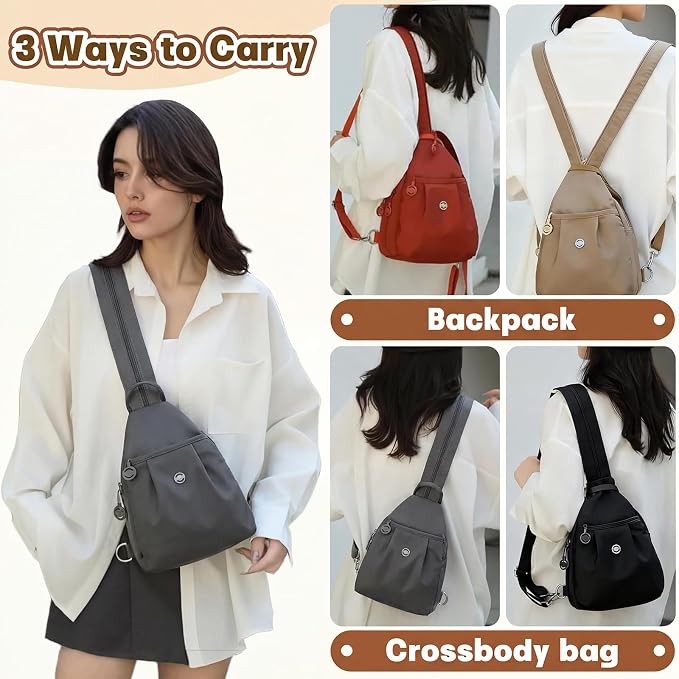 Waterproof 2-Way Mini Commuter Bag, Multi-Compartment Oxford Small Backpack, For Women, Collegeman, Commuter (Grey) - Image 5