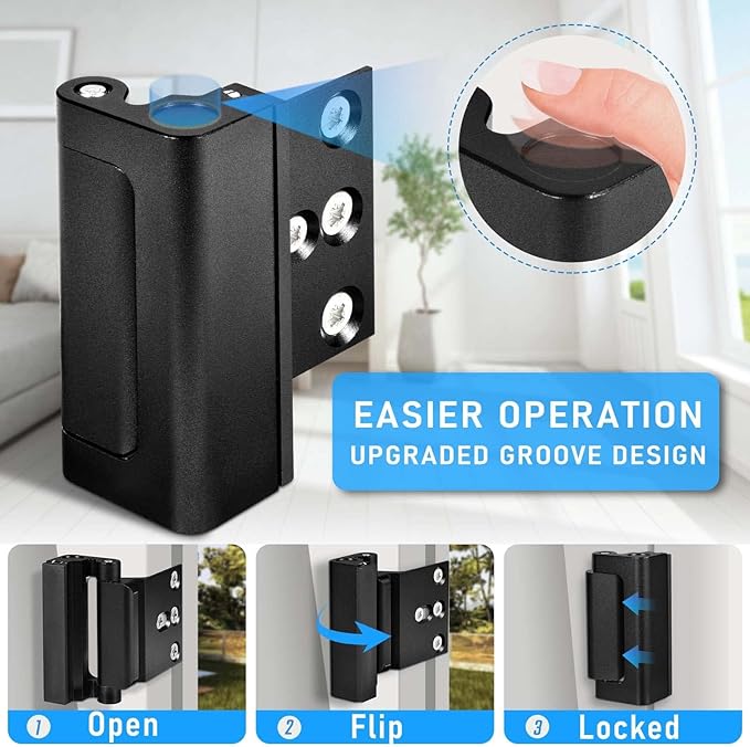 4Pack Door Reinforcement Lock Home Security, Childproof Safety | Top Door Lock Latch for Toddlers Safety, Inside Defender Prevents Unauthorized Entry on Inward Doors, Withstands 800lbs - Image 5
