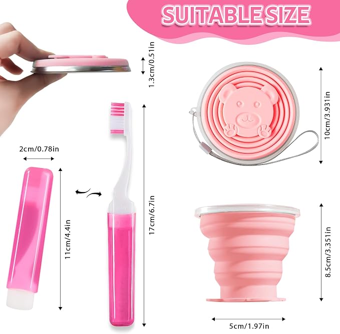 Toothbrush Travel Case, Travel Toothbrush Silicone Collapsible Toothbrush Cup, Travel Toothbrush Set Suitable for Business Camping Travel or Daily Use (Pink) - Image 5