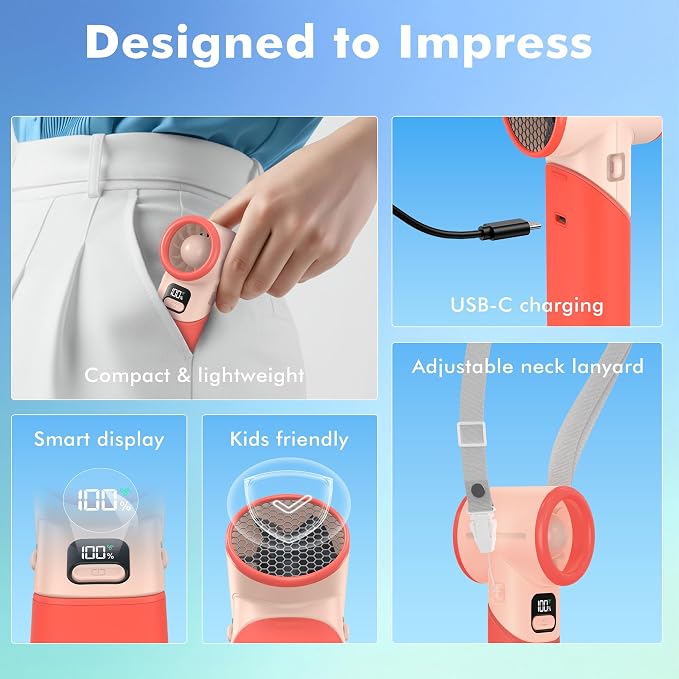 AMACOOL Portable Handheld Turbo Fan丨5 Speed Foldable Hand Fans丨Max 20 Hours Runtime丨Rechargeable Mini Pocket Cooling Fan for Travel, Outdoor Activities, Gifts for Women - Image 7