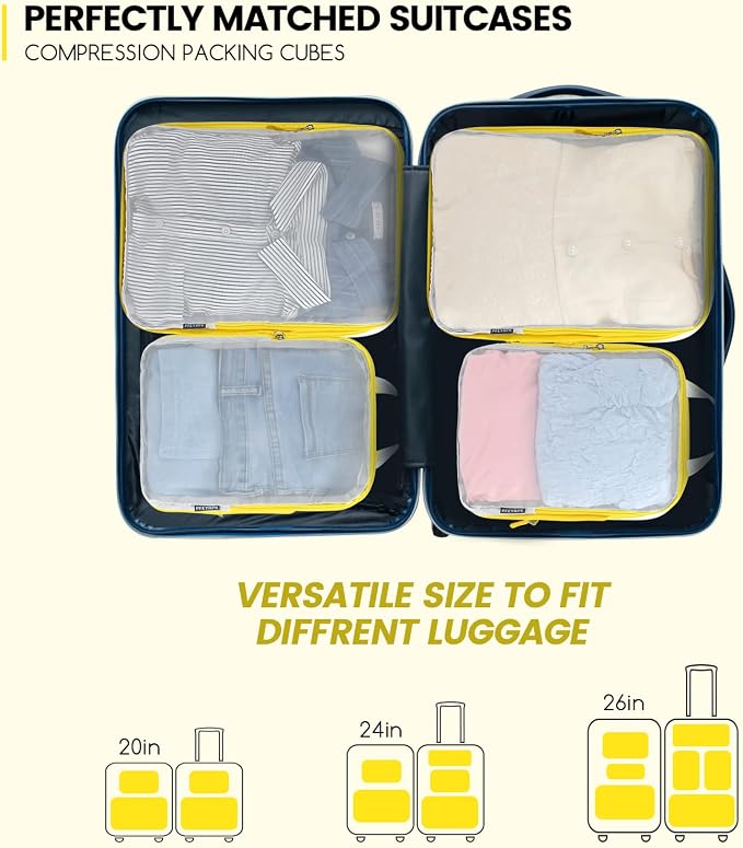 PFEYRPK Lightweight Compression Packing Cubes for Suitcases, Compressible Expandable Travel Packing Organizer with Clear Toiletries and Backpack Bag, Travel Essentials for Carry on Luggage 7 Set - Image 7