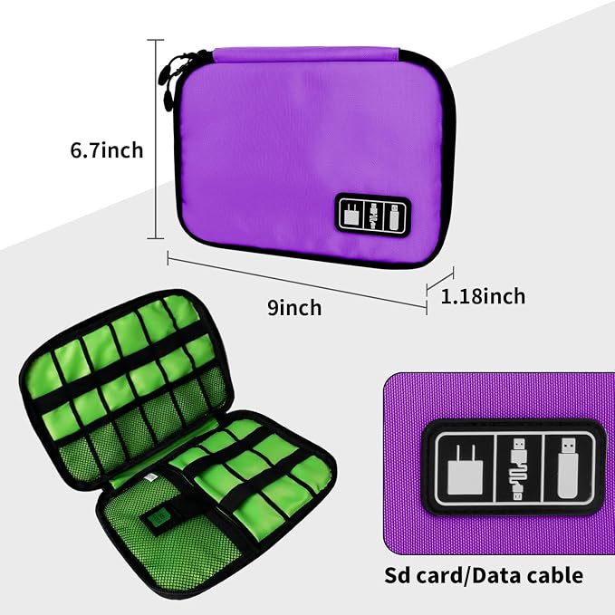 Lcsmaokin Electronics Travel Organizer,Portable Waterproof Electronic Travel Storage Bag for Small Charging Cord Storage,Charger,SD Card etc,for Travel,Business-Purple Green - Image 4