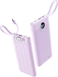 Portable Charger with Built-in Cable, 10000mAh Slim USB C Power Bank, External Battery Pack 5 Outputs 2 Inputs LED Display Compatible with iPhone/Android & More (Lavender) by KeepYourLifeCharged%EF%BC%81
