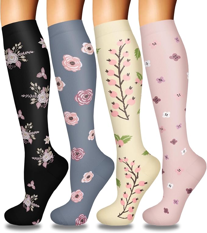 4 Pairs Compression Socks for Women Circulation-Best Support for Nurses,Running,Athletic,Travel by Iseasoo