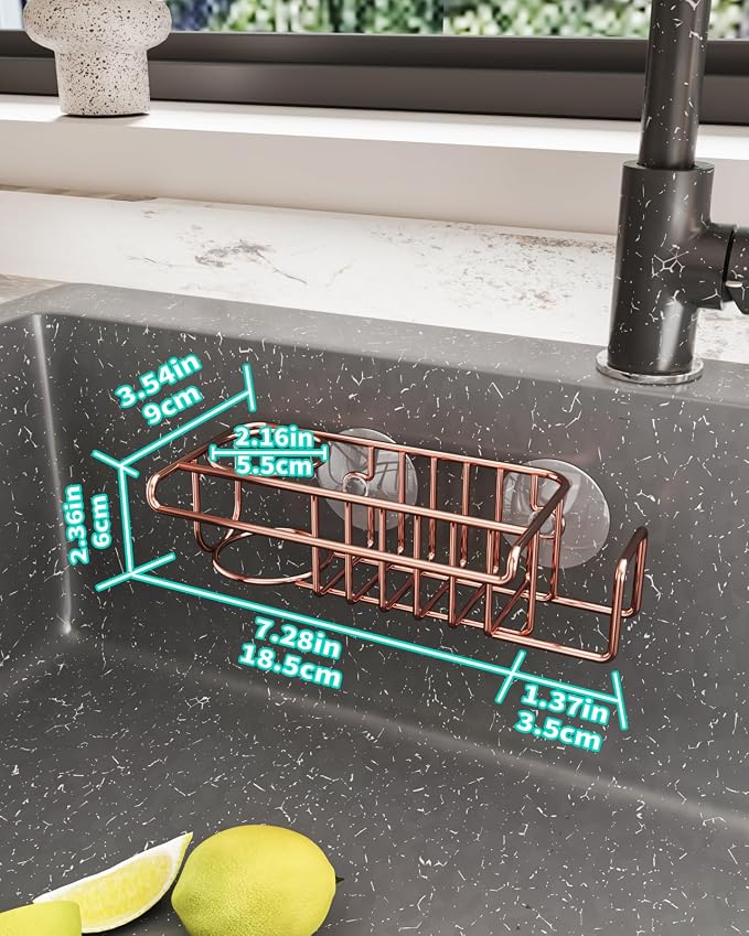 HapiRm Sponge Holder for Kitchen Sink, No Drill Kitchen Sink Caddy Organizer, Rustproof and Waterproof Dish Sponge Holder - Rose Gold - Image 5
