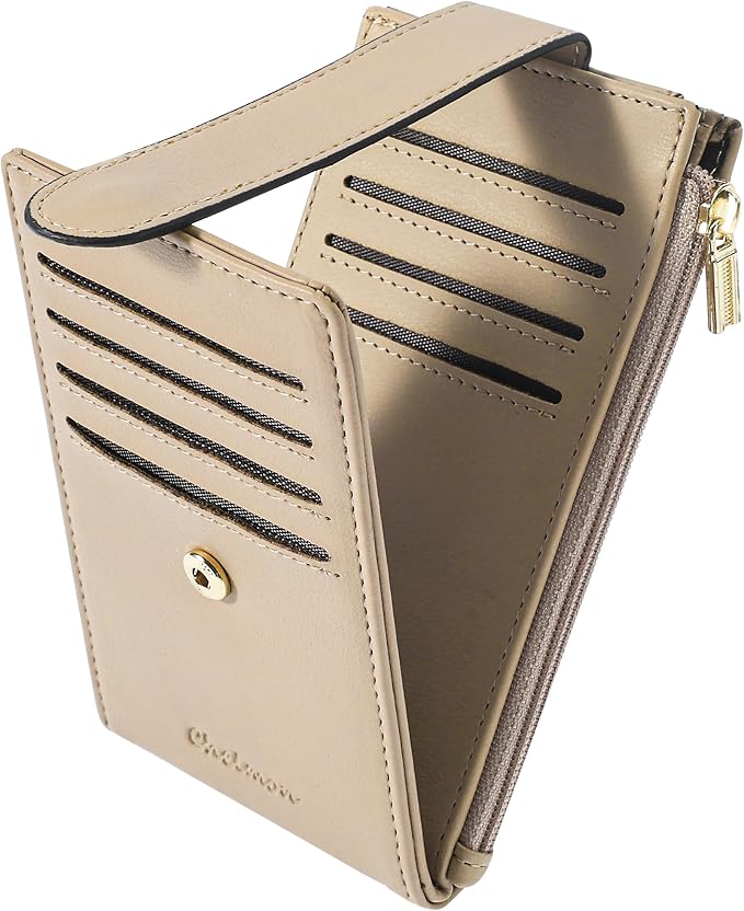 Chelmon Women's RFID Slim Card Holder Wallet | Thin Bifold Multi Card Case with Zipper Coin Pocket Purse for Women(Khaki) by Chelmon