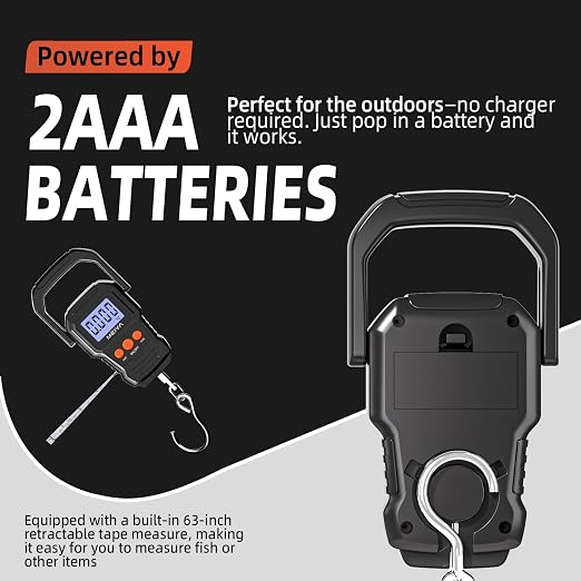 MEIYA Digital Fish Scale with Backlit LCD Display Up to 110lb/50kg for Anglers, Accurate Luggage Scale for Travel, Outdoor, Home Use, Includes 2 AAA Batteries and Hook, Essential Fishing Gear - Image 7