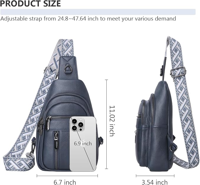 Anti-theft Sling Bags Women Small PU Leather Chest Fanny Pack | RFID Blocking,Safety Zipper,5 Card Slots,Adjustable Strap,Large Capacity,Multi Pockets,Faux Leather,Daypack,Bum Bags,Travel - Image 4