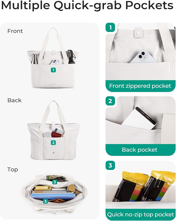 BAGSMART Tote Bag for Women, Foldable Tote Bag With Zipper Travel Shoulder Bag Handbag for Work - Image 5