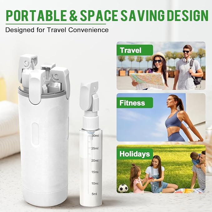 4 in 1 Travel Dispenser,4 Pack 30ML Travel Bottles for Toiletries,Refillable, Leak Proof and Portable,Suitable for Storing Shampoo, Shower Gel, Laundry Detergent, Suitable for Travel, Camping (White) - Image 4