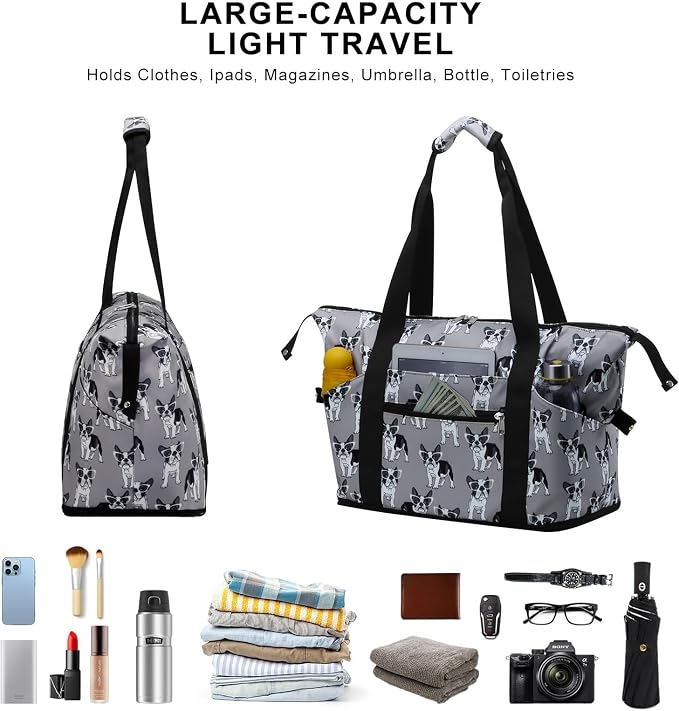 Expandable Duffel Bag for Women with Trolley Sleeve/Wet Pocket Weekender Travel Tote Large Carry On Overnight Luggage - Image 7