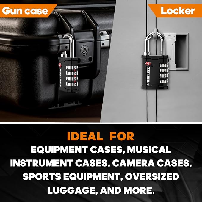 SURE LOCK TSA Approved 4 Digit Combination Lock, Heavy Duty Padlock with Red Dot Indicator for Gun Cases, Pelican Cases, Tool Boxes, Gym Lockers, Storage Units & Outdoor Gates(1,Black) - Image 2