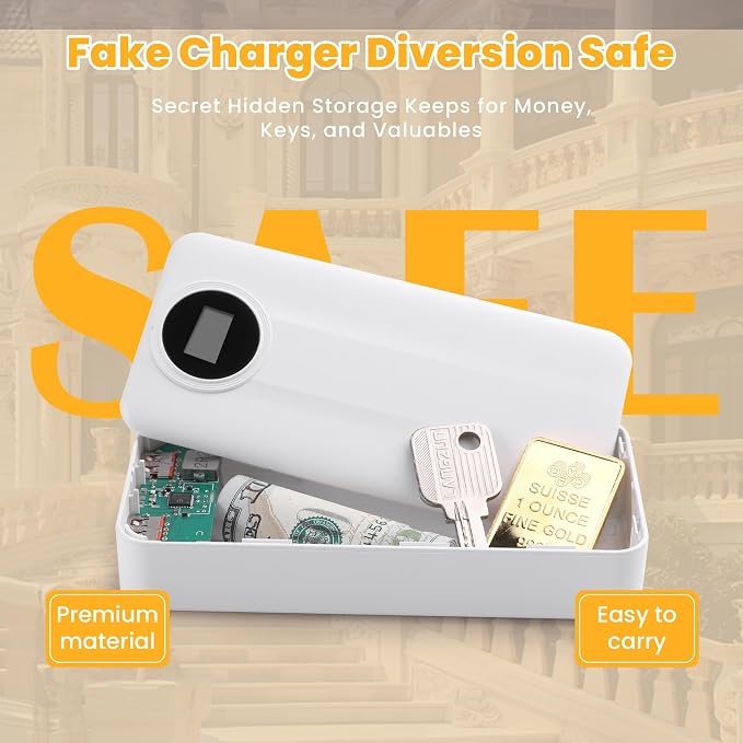 Fake Charger Diversion Safe with Large Hidden Compartment, Fake Power Bank Secret Storage Box, Secret Hidden Storage Keeps for Money, Keys, and Valuables- White - Image 5