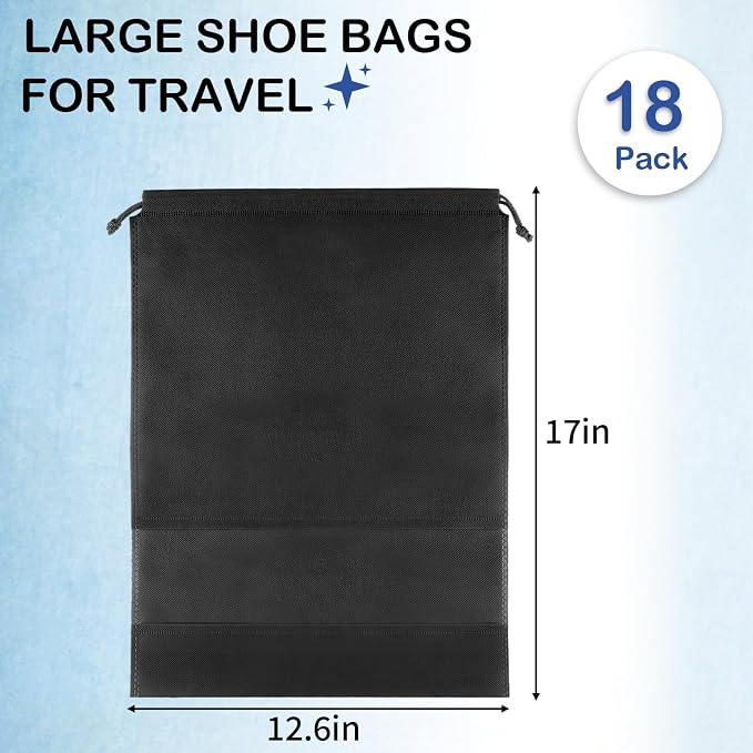 COIDEA 18 Pack Shoe Bags for Travel, Large Travel Shoe Bags for Packing | with Clear Window, Dustproof Drawstring Travel Shoe Storage Bags Travel Essentials for Men & Women, Black - Image 2