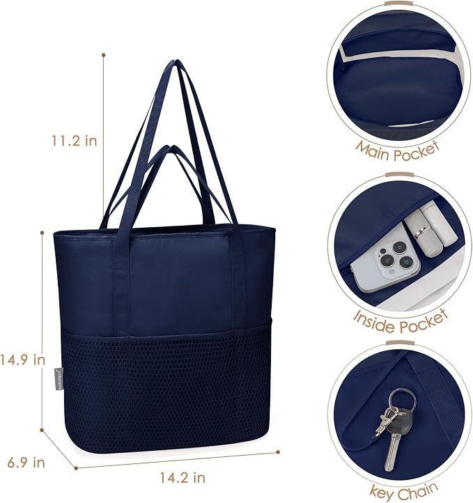 KABAQOO Large Beach Bag Waterproof Sandproof Tote Bag for Women with Zipper & Mesh Pockets for Pool Swim Travel Everyday | waterproof - Image 5