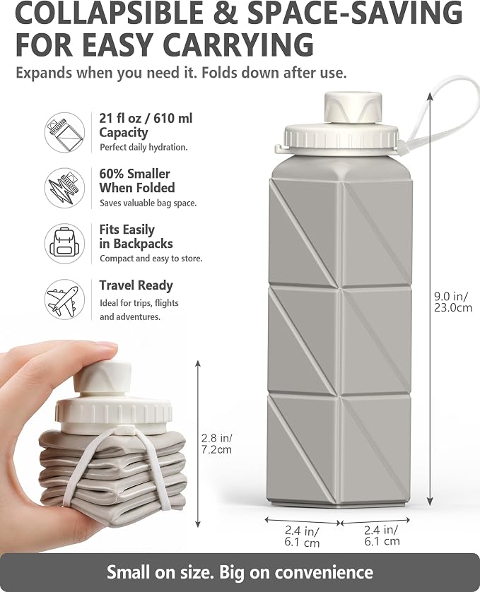 BEAUTAIL Collapsible Water Bottles 21oz/610mL, Silicone Travel Water Bottle | BPA Free, Leakproof & Reusable, Foldable Water Bottle for Traveling, Hiking, Cycling, Gym, School, Sports, Outdoor, 5-Pack - Image 2