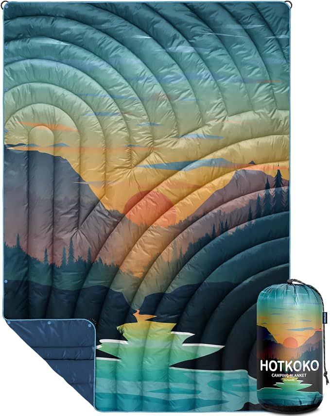 Puffy Camping Blanket,Large Camp Blanket Outdoor Camping Quilt Waterproof | Lightweight Printed Warm Packable Down Alternative Blanket for Camping,Traveling, Stadium, Hiking, Picnics by hotkoko