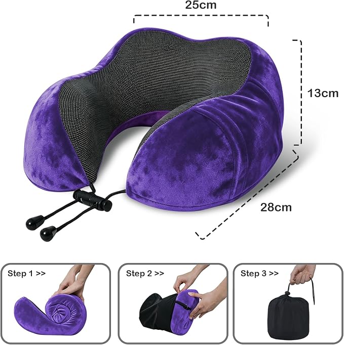 Travel Pillow, Memory Foam Neck Pillow for Traveling, U Shape Neck Pillow Airplane Portable Flight Pillow Travel Kit with 5D Contoured Eye Masks and Earplug for Plane Train Car Home Office - Image 5