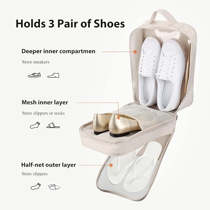 Travel Shoe Bag Holds 3 Pair of Shoes, Hezelf Shoe Storage Pouch for Travel and Daily Use, Travel Suitcase Shoe Organizer, Waterproof - Image 3