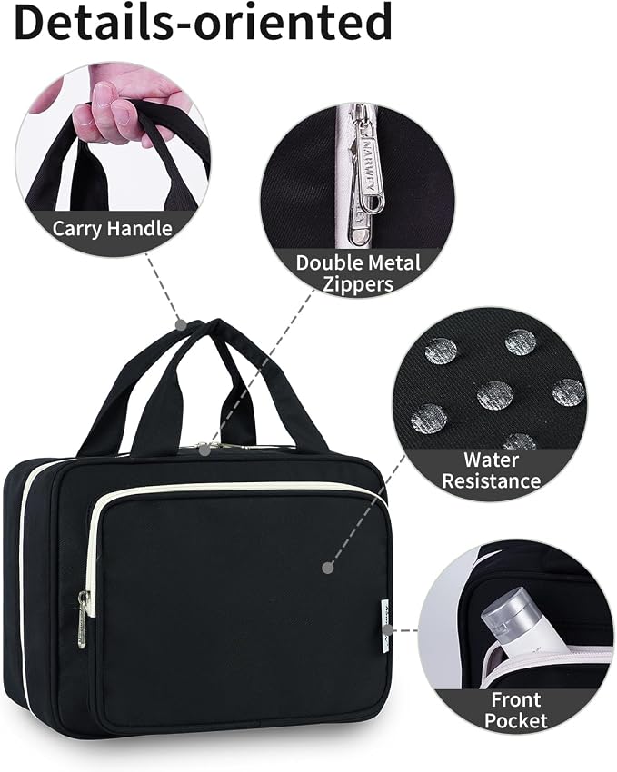 Narwey Travel Toiletry Bag for Women Large Hanging Makeup Bag Organizer Toiletries Bag for Full Size Essentials Accessories Cosmetics (Black (Large)) - Image 8