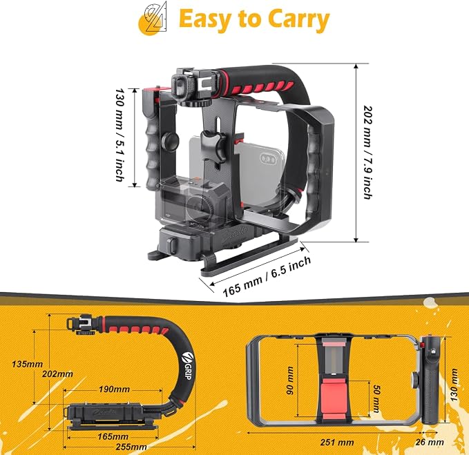 Zeadio Camera Stabilizer Kits, with Smartphone Video Cage Rig and LED Video Light for All Camera Action Camera DSLR Smartphone - Image 8