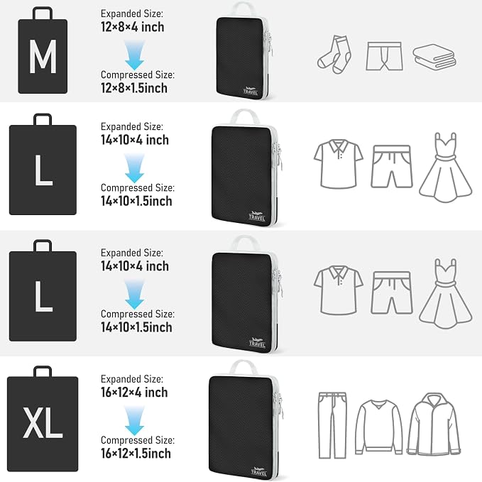 4 Set Compression Packing Cubes, Suitcase Organizer, Lightweight Travel Essentials, Compression Bags For Travel Accessories Luggage Storage Set (4 Pcs, Black) - Image 2