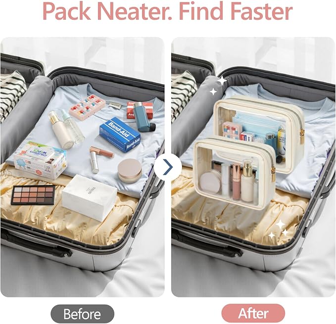 Clear Makeup Bag Foldable - TSA Approved Toiletry Bag for Travel | Metal Zipper, Reinforced Seam, Water Resistant, Medium for Carry-on, Large for Checked Luggage, for Car Storage Organizer - Image 8