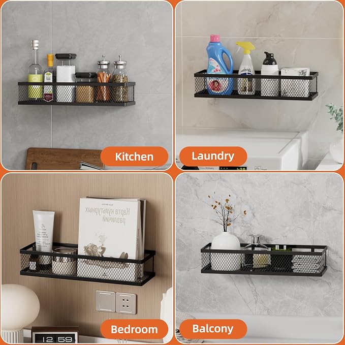 Spice Rack Wall Mount, 4 Pack Pantry Door Organizer & Hanging Storage Baskets Organizer Wall Mount, Large Capacity Metal Spice Shelf for Kitchen Cabinet, Pantry Doors, Bathroom, Shower, Home Decor - Image 6