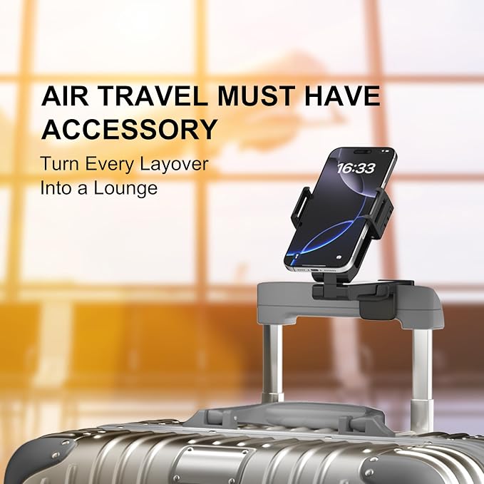 Perilogics Gen 2 Airplane Phone Holder Mount, Travel Essential Phone Stand | Upgraded Silent Hinge, 360° Adjustable, Compact Size, Wider Clamp Fits iPhone, Android & Gaming Devices - Image 2