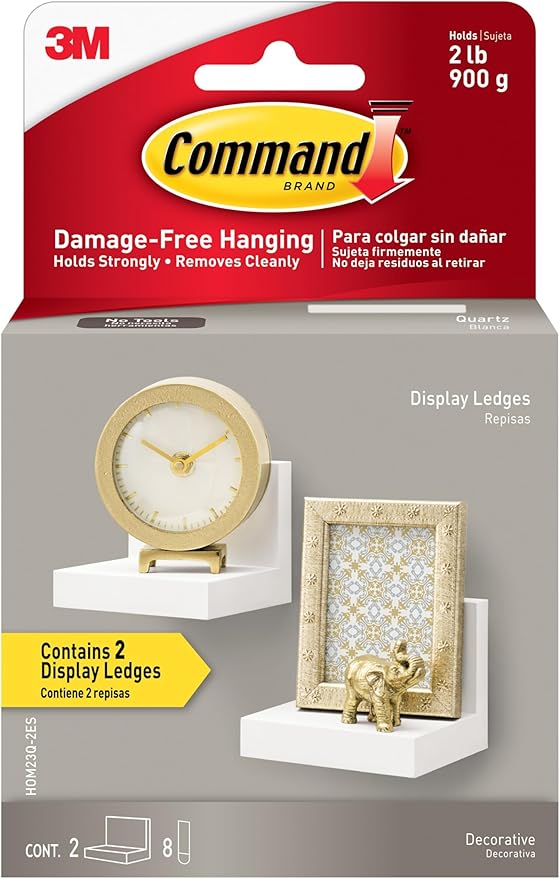 Command Display Ledges, Holds up to 2 lb, Quartz, 2 Ledges with 8 Medium Strips, Damage-Free Hanging Floating Shelf with Adhesive Strips, Personalize Living Room, Bedroom, Kids Room or Office by Unknown