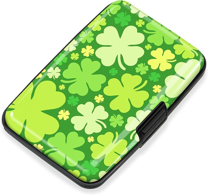 Mayski Credit Card Holder for Women RFID Blocking Wallet, Lucky Clover | Card Wallets for Women Small Mini Business Metal Accordion Aluminum Alloy Hard Case for Men by SLIMELEGANCEPERSONIFIED