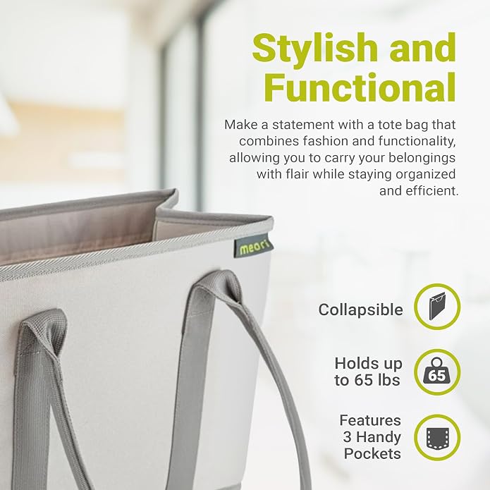 meori Office Tote Bag Carry Laptop Essentials Sturdy Bottom Stays Upright 3 Handy Pockets - Image 3