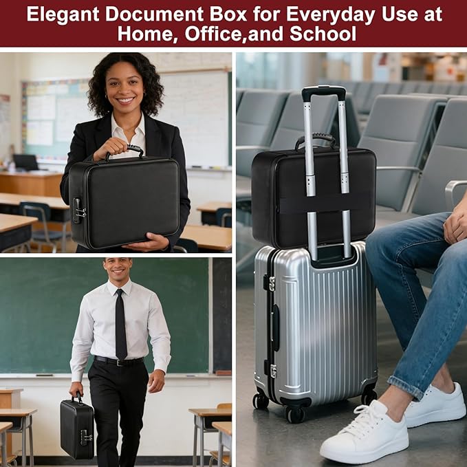 Fireproof Document Organizer Box with Lock for Important Documents | 8 Layers File Organizer, 5200°F Fire & Water-Resistant, Portable Home Travel Safe Storage, 15"x11"x4.1", Black, Soft - Image 2