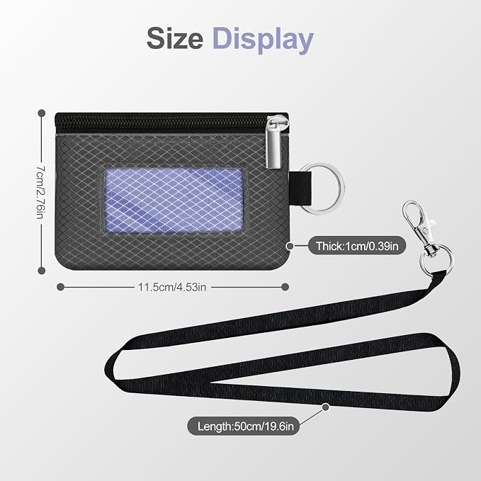 Minimalist RFID Blocking Small Wallet with ID Window,WaterResistant Zip Id Case Wallet with Lanyard Keychain for Cards,Cash,Travel,Women,Men (DarkGrey/Lavender Purple) - Image 5