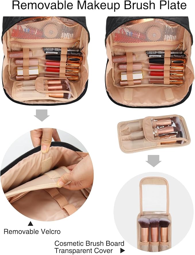 Relavel Travel Makeup Bag for Women, Large Wide-open Cosmetic Organizer | Waterproof, Portable, Separate Makeup Brush Board, Wide Open Flat - Image 3