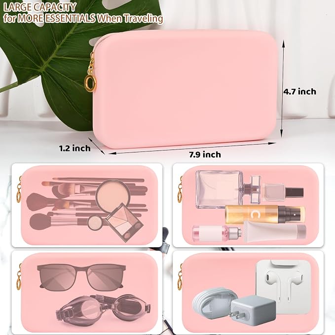 Zipper Makeup Brushes Bag for Travel, Make Up Brushes Pouch Case for Makeup Tools, Large Silicone Makeup Brush Holder for Daily Work (Pink) - Image 3