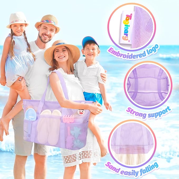 Tagitary Mesh Beach Bag with Zipper Large Beach Tote Waterproof Sandproof with 8 Pockets for Toys Pool Bag Beach Accessories - Image 5