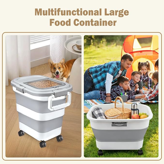 Rice Storage Container, Collapsible Airtight 10-40 Lb Rice Storage Container, 25lb Pet Dog Food Storage Container, Rice Dispenser Bin with Cup and Scoop for Flour Cereal Pasta Grain, Cat Bird - Image 6
