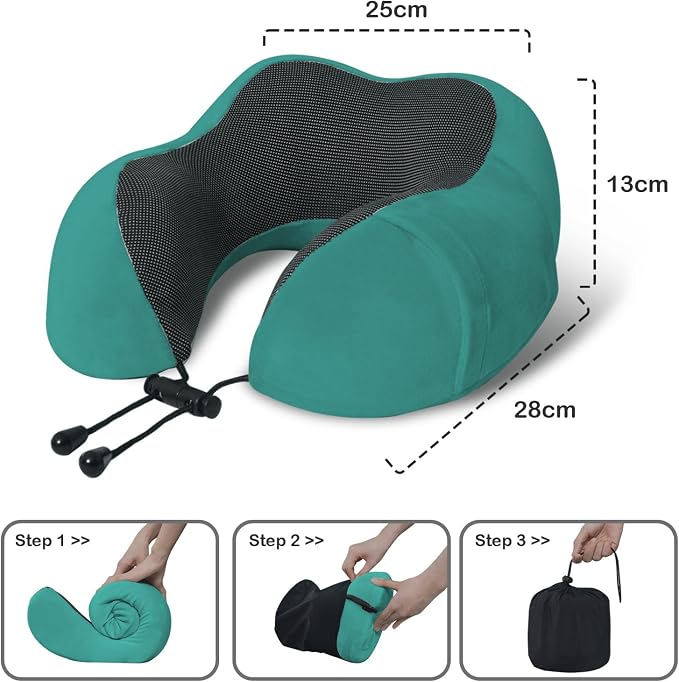 Travel Pillow, Memory Foam Neck Pillow for Traveling, U Shape Neck Pillow Airplane Portable Flight Pillow Travel Kit with 5D Contoured Eye Masks and Earplug for Plane Train Car Home Office - Image 5