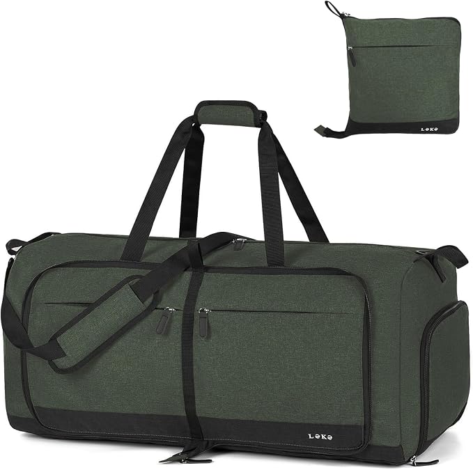 Lekesky Foldable Travel Duffel Bag for Women, 80L Large Duffle Bag with Separate Shoes Compartments & Straps, Carry On Weekend Bag for Women, Hospital, Overnight(Green) by LEKESKY