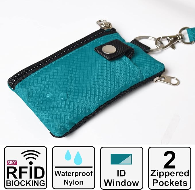 CHENSPRX Minimalist RFID Blocking Small Wallet with ID Window,WaterResistant Zip Id Case Wallet with Lanyard Keychain for Cards,Cash,Travel,Women,Men - Image 2