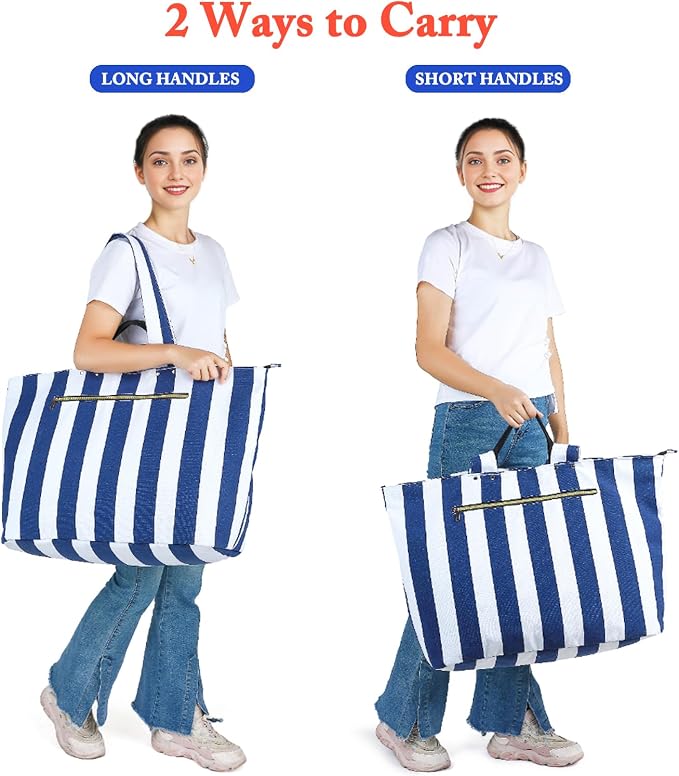 Fammart Beach Bags Waterproof Sandproof for Women, Large Canvas Pool Bag with Leakproof Wet Pocket & Zipper Cruise Essentials - Image 6
