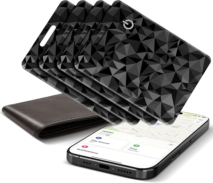4-Pack Wallet Tracker Cards, Works with Apple Find My | 1.6mm thin, Qi rechargeable, 5-month battery, IP68 waterproof, Left-Behind Alerts, iPhone & iPad compatible by Unknown