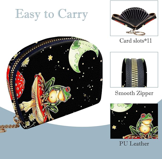 Women's Slim RFID Wallet – Compact Leather Card Holder Wallet for Women, 9 Card Slots RFID Blocking Credit Card Organizer, Small Travel Wallet - Aesthetic Mushroom Frog - Image 4