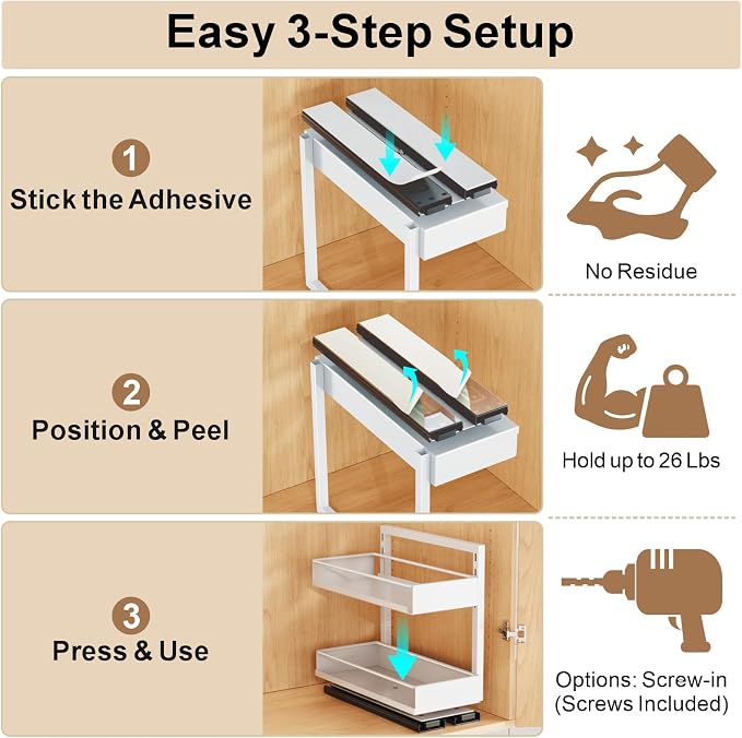 Vertical Spice Rack Pull Out - 2 Pack Spice Organizer for Cabinet | For Flat-Front Cabinets Only, Pull-Out Rotating Access, No-Drill Mount, Keeps Spices Visible Easy to Reach, Adjustable Height - Image 4